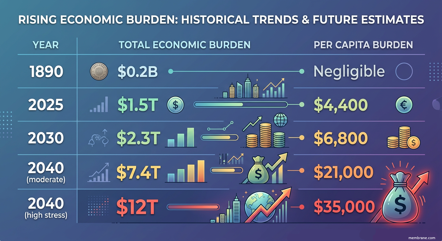 The Acceleration of U.S. Climate-Linked Economic Burden (1890–2040 Projection)